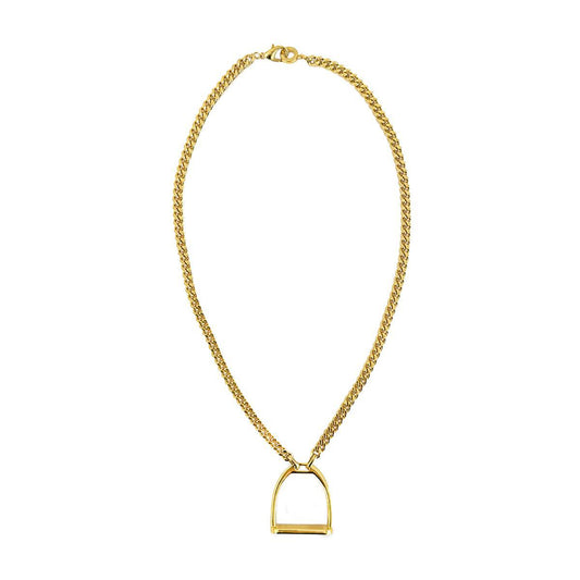 V2 Designs Gold Tone Flat Cuban Link Stirrup Necklace