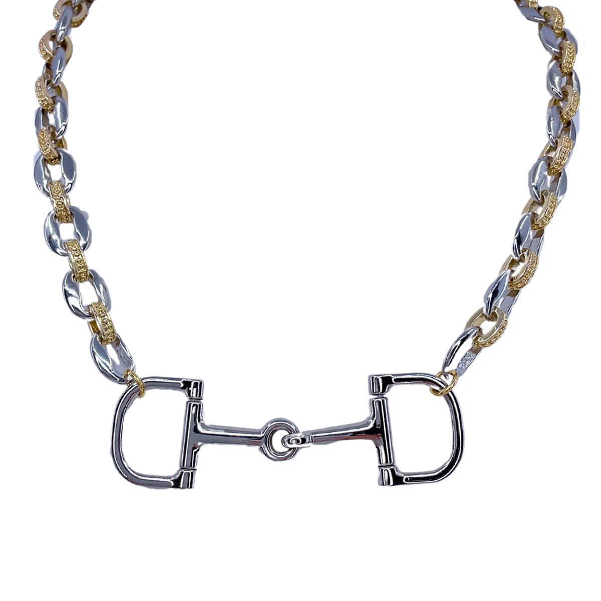 Erin Knight Designs Mixed Metal Chain Necklace with Vintage Sterling Plated Horse Bit