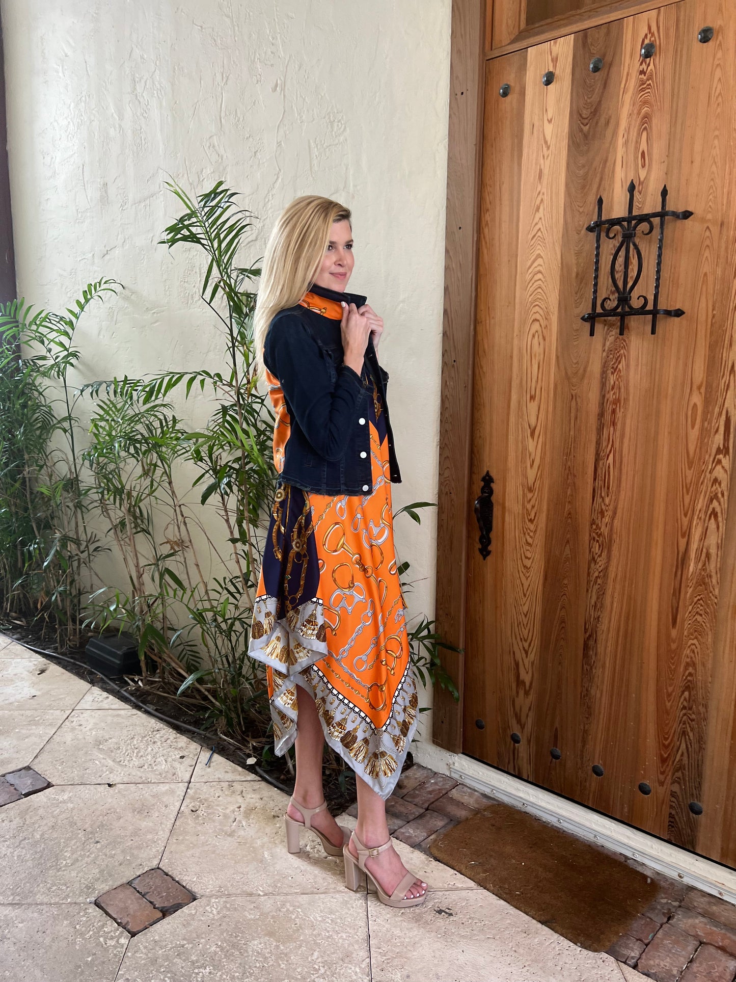 Stacy Bradley Design - Silk Dress - Orange and Blue Bit