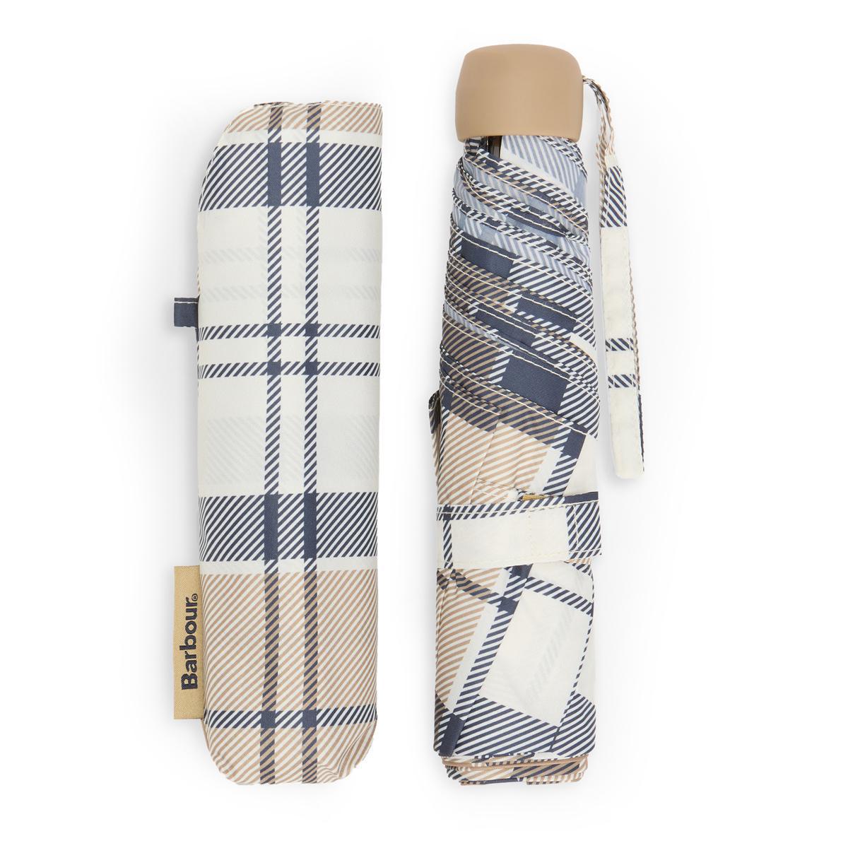 Barbour Portree Umbrella, Light Birchwood, Hessian/Navy Tartan, side view
