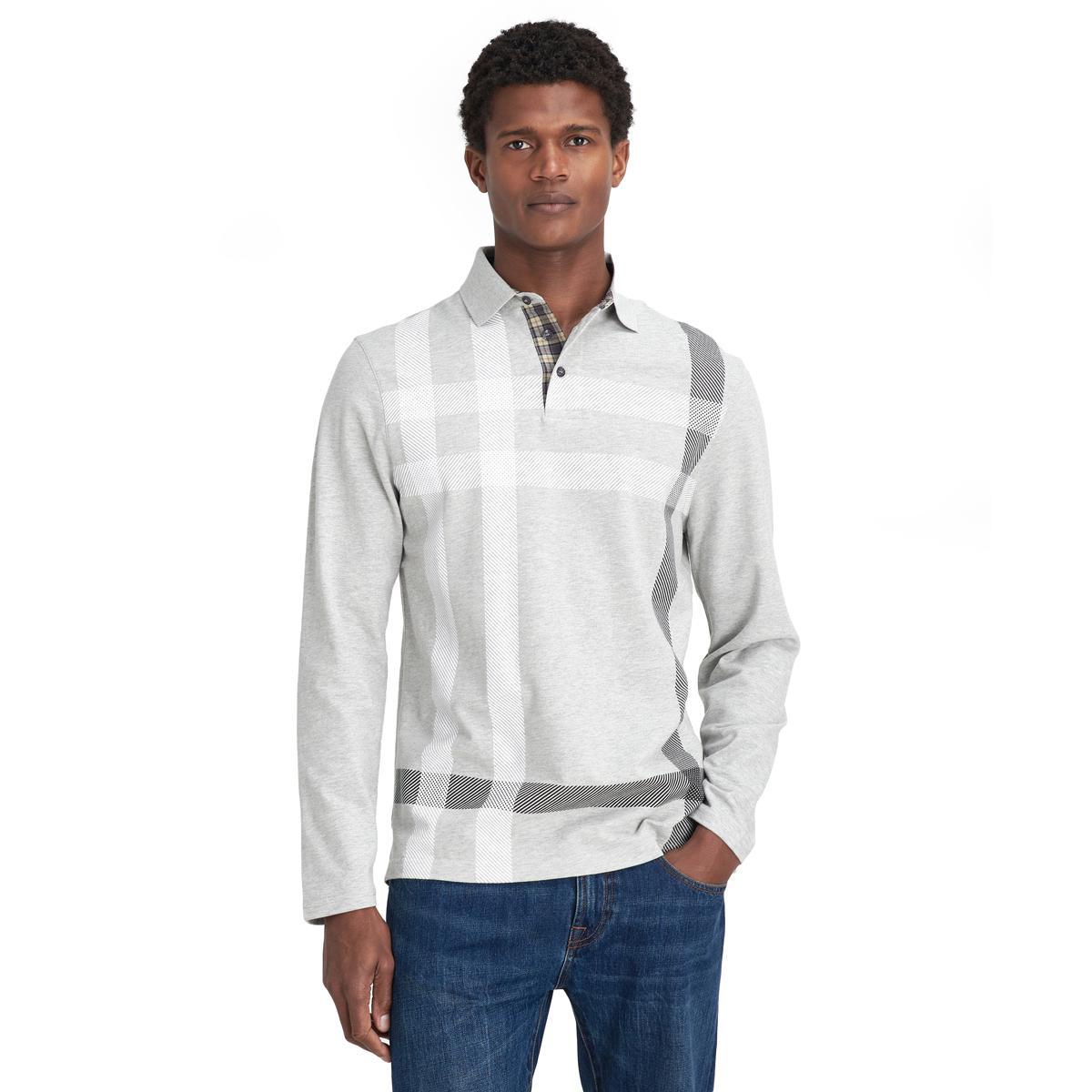 men's long sleeve dress polo shirts Barbour Men's Blaine Long Sleeve Polo - Gray - Size X Large
