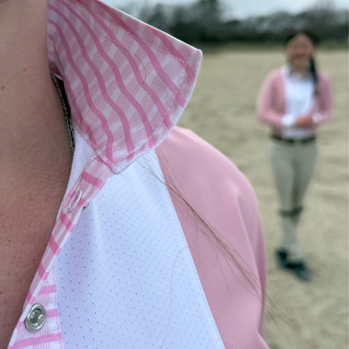 Essex Classics Ladies "Luna II" Pink Long Sleeve Performance Show Shirt with Pink Check Trim