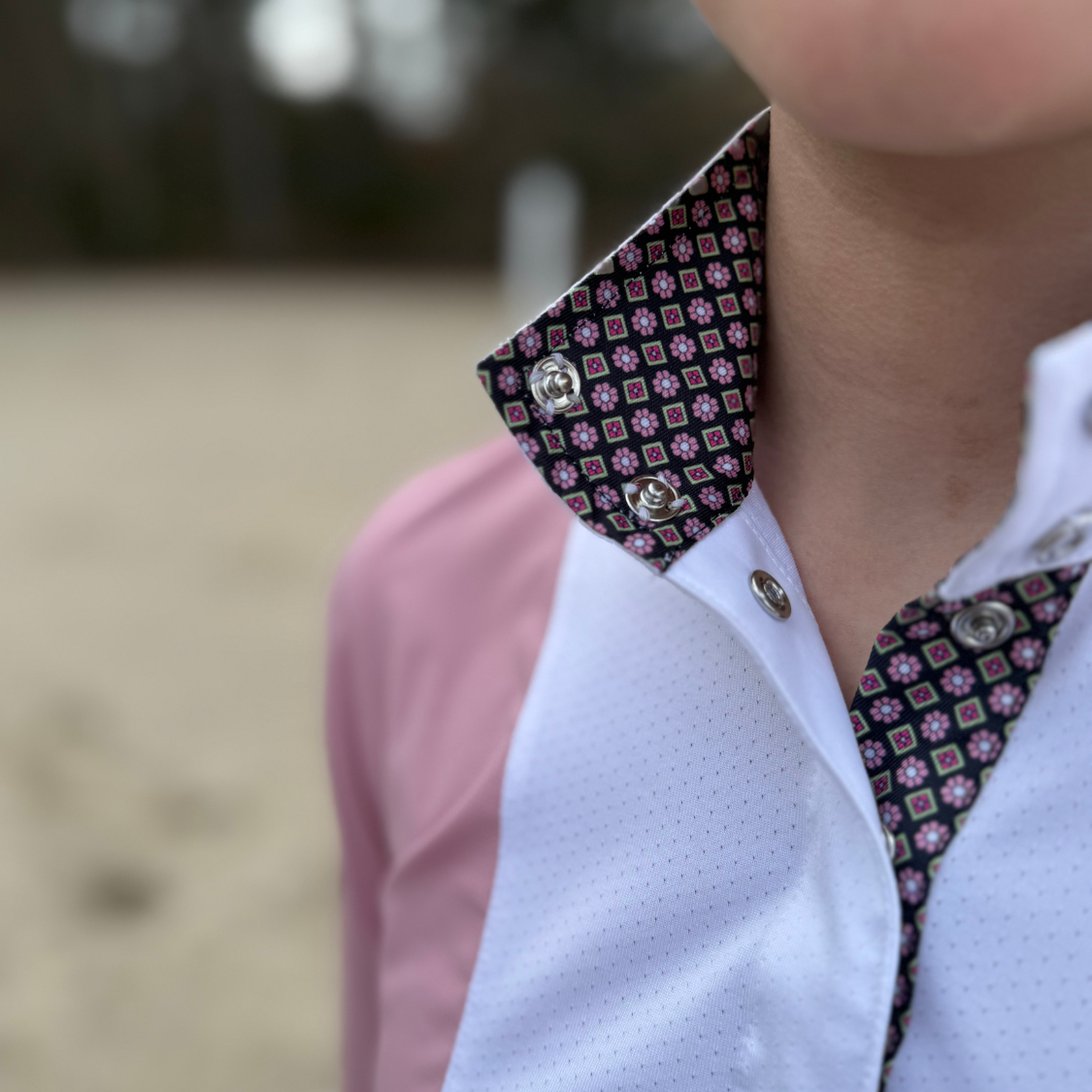 Essex Classics Ladies "Luna II" Pink Long Sleeve Performance Show Shirt with Diamond and Daisy Trim