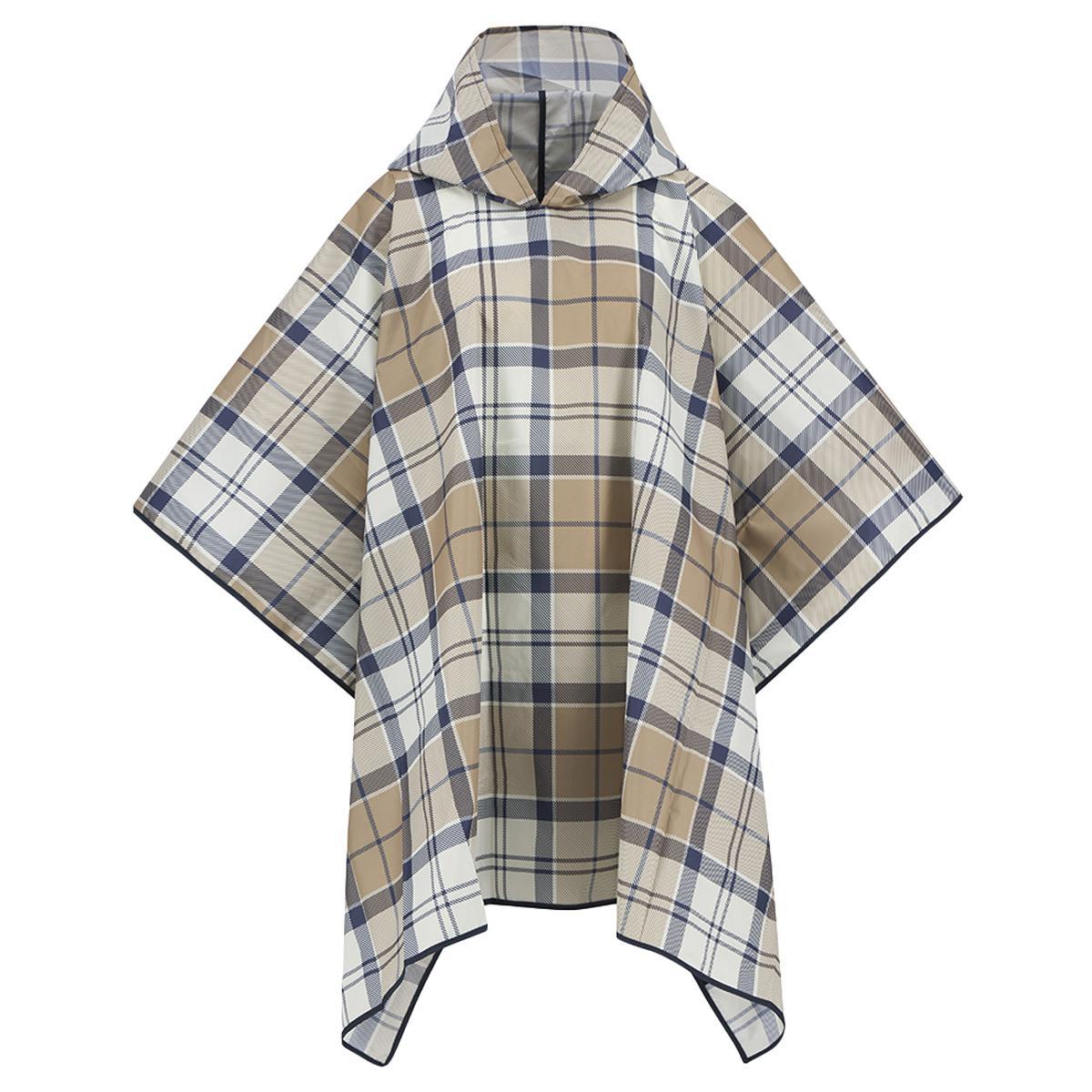 Barbour Portree Tartan Poncho, Hessian / Navy Tartan, front view