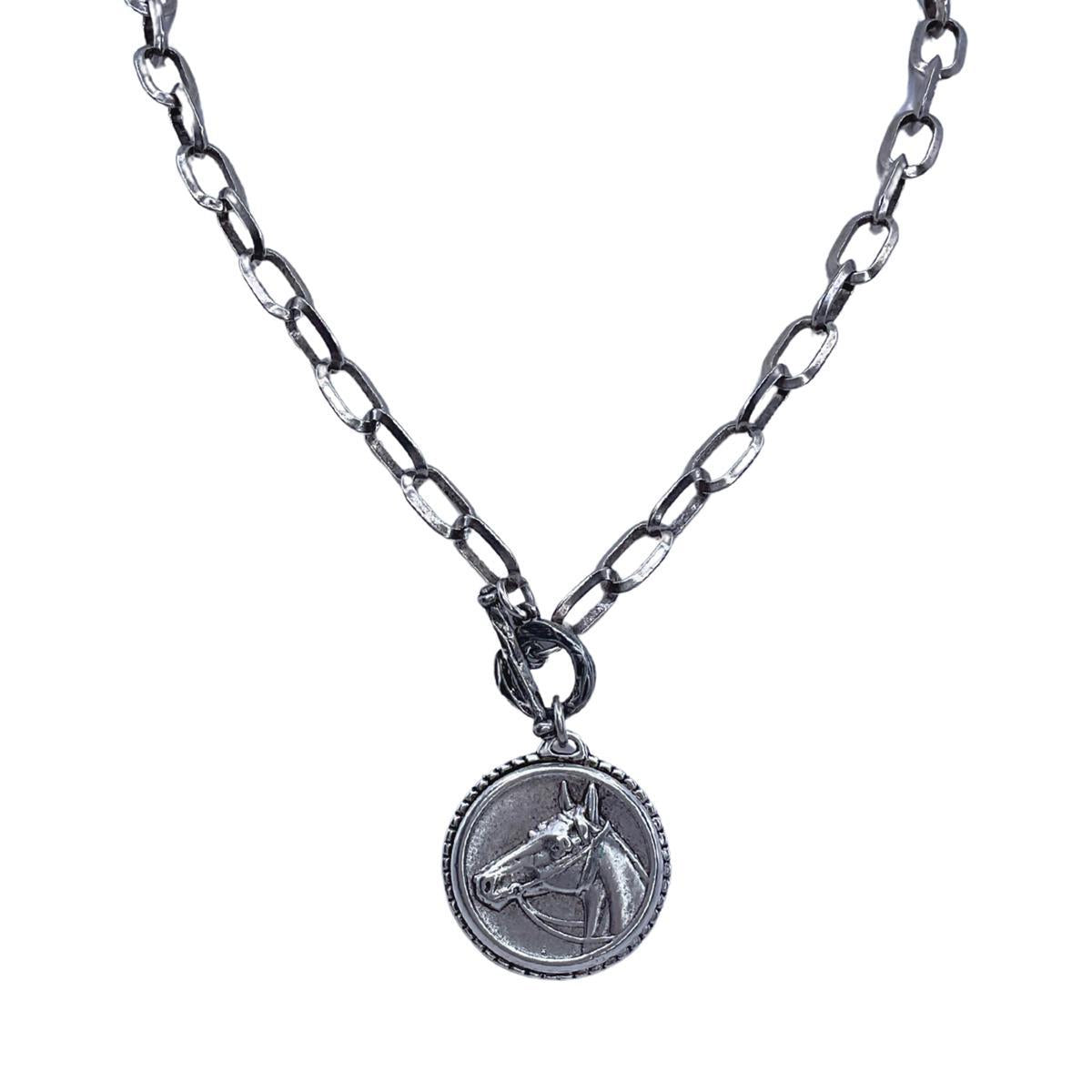 Erin Knight Designs Vintage Reproduction Sterling Plated Horse Coin Necklace