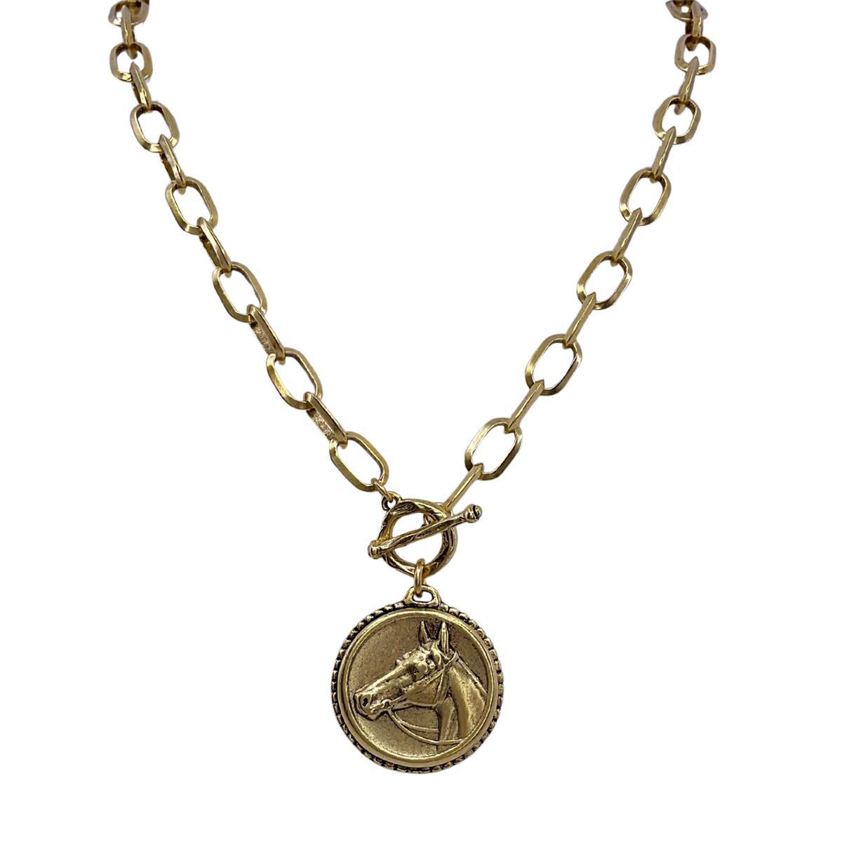 Erin Knight Designs Vintage Reproduction Gold Plated Horse Coin Necklace