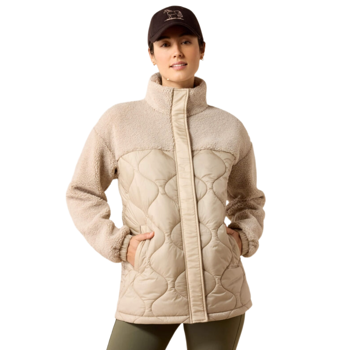 Ariat Women's Sherpuff Jacket model view in Chateau Grey