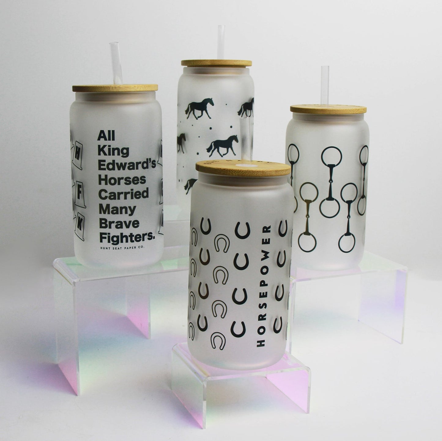 Snaffle Bit Glass Tumbler with Bamboo Lid and Straw