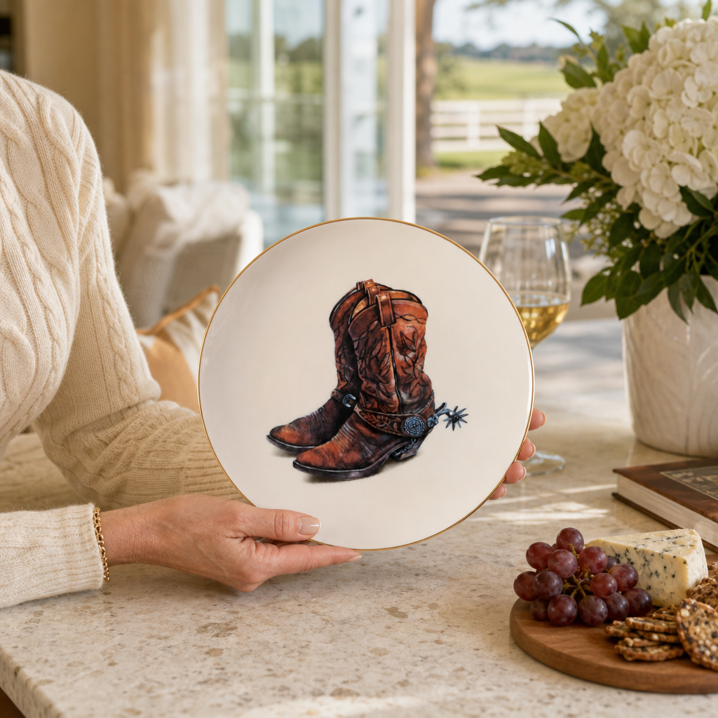 Vagabond House Amarillo Western Boot Pattern Bone China Round Salad Plate