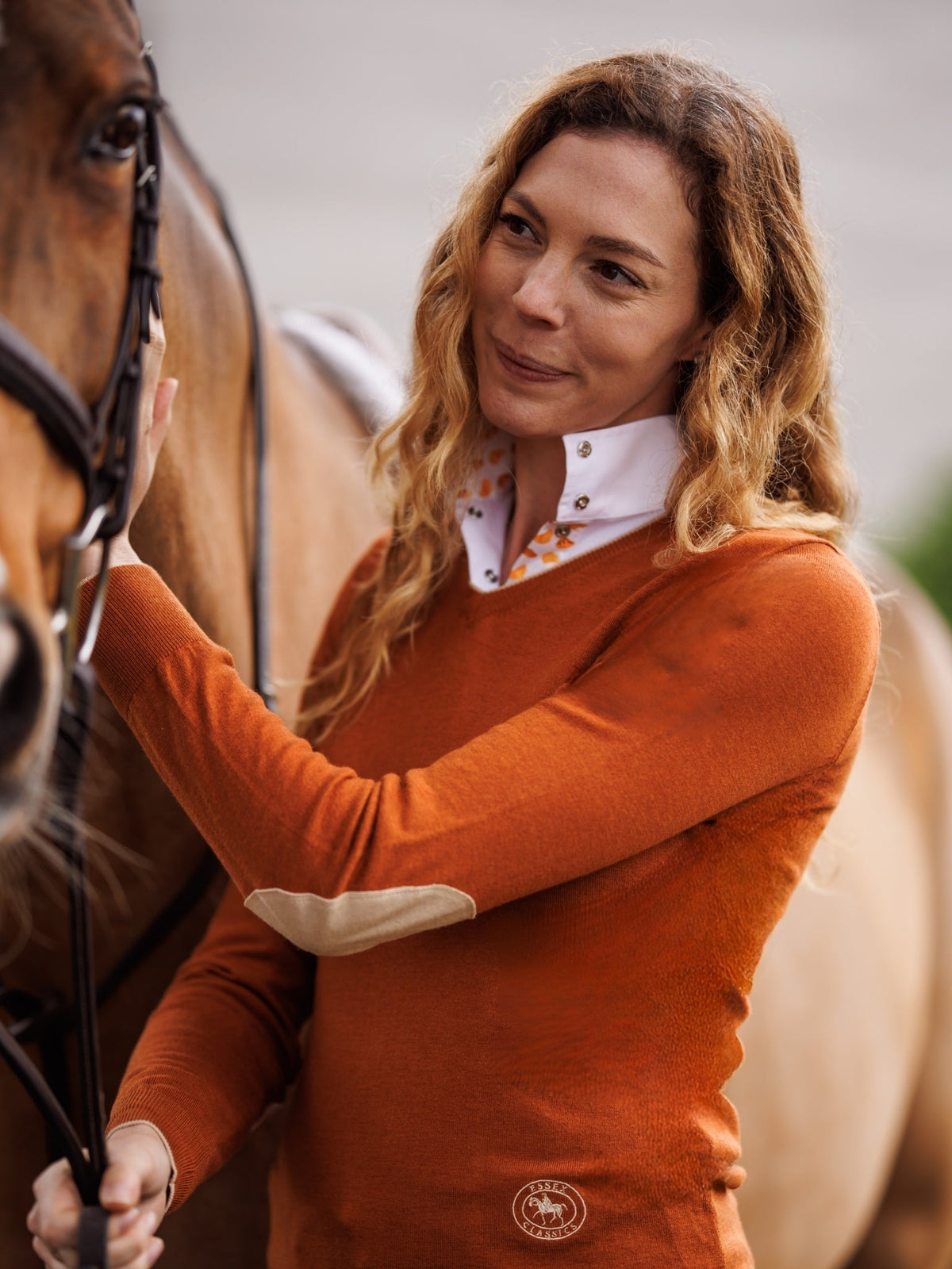 Essex Classics Rust with Oatmeal Trey V-Neck Sweater