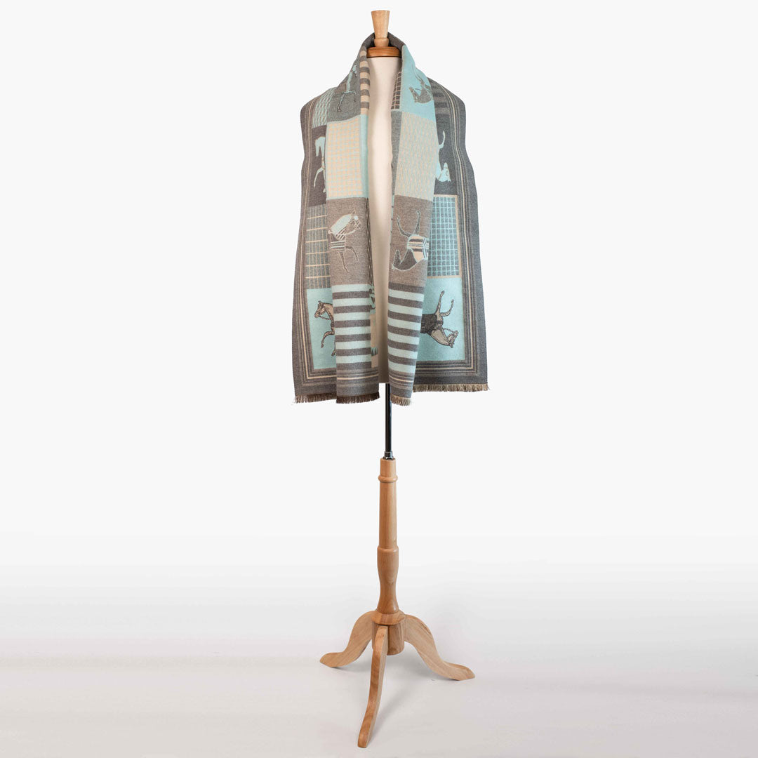 Urban Equestrian Devon - Aqua Equestrian Motif Luxe Shawl
