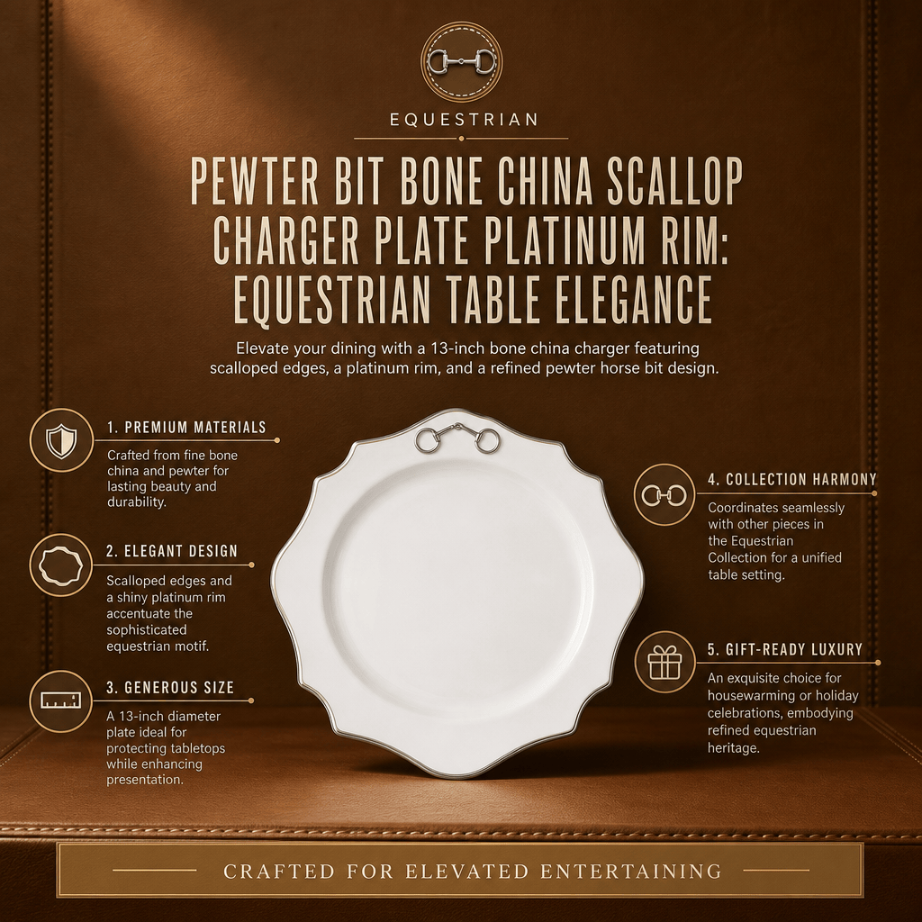 Vagabond House - Pewter Bit Bone China Scallop Charger Plate Platinum Rim