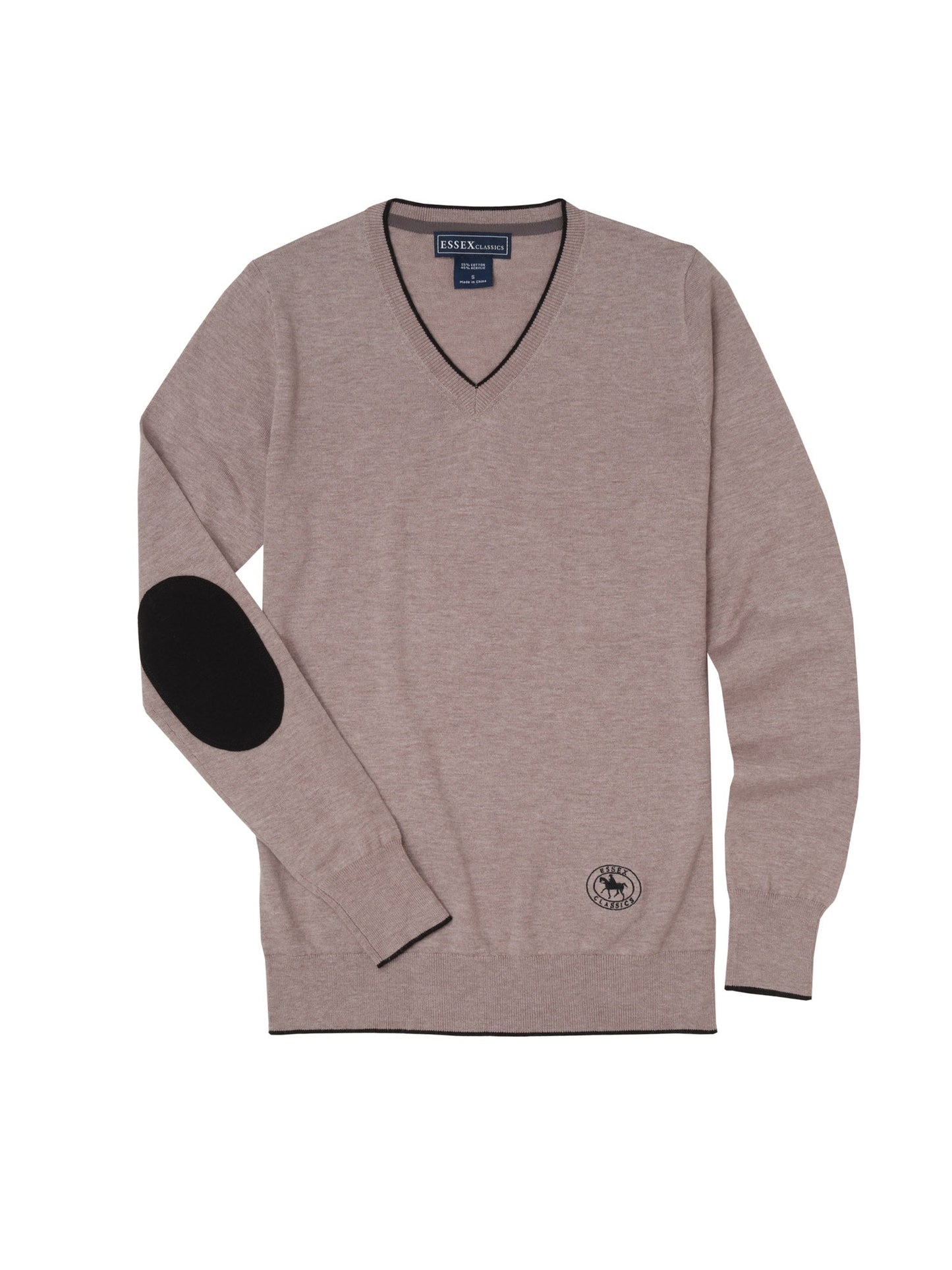 Essex Classics Taupe with Black Trey V-Neck Sweater