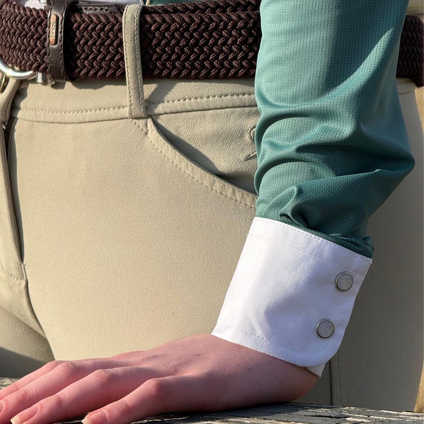 Essex Classics Girls "Luna II" Forest Green Self-Trim Long Sleeve Performance Show Shirt