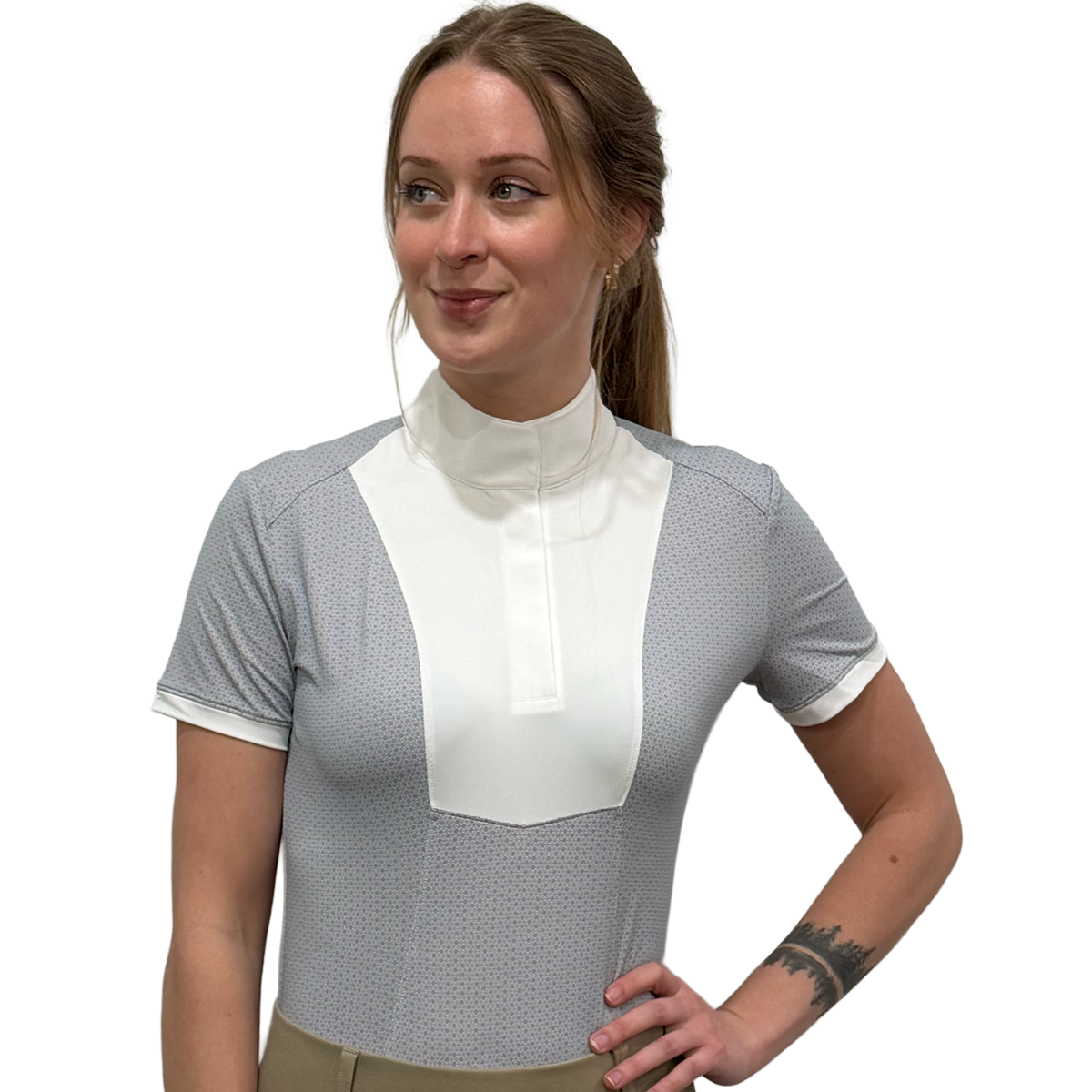 RJ Classics Women's Elsie Short Sleeve Show Shirt-Grey Floral-Front View