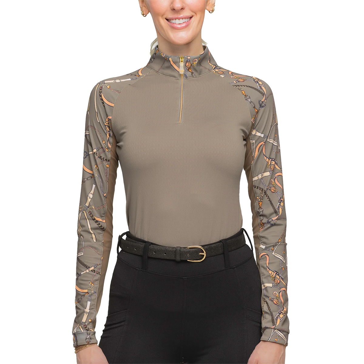 Kastel Long Sleeve Belts Print 1/4 Zip Shirt