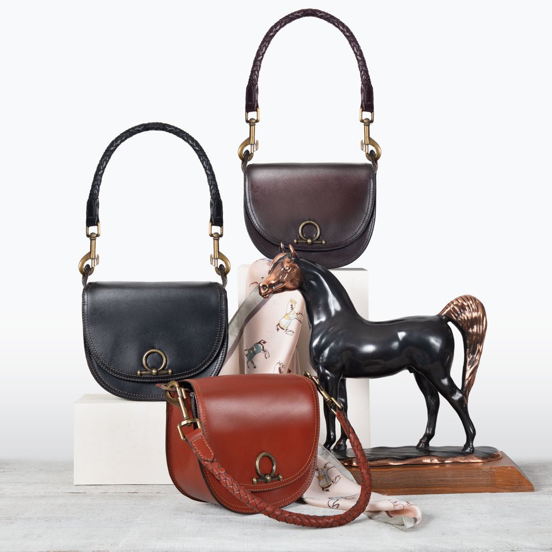 Urban Equestrian Coronado- Horse Bit Lock Luxury Leather Crossbody Handbag in Cognac