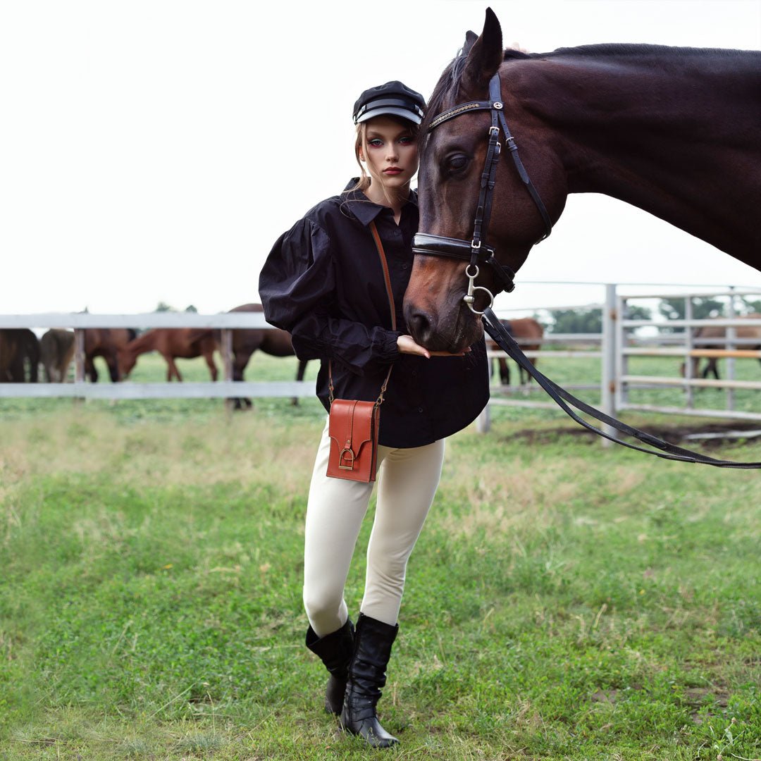 Urban Equestrian Devon Deluxe Phone Bag - Luxury Leather Handbag in Cognac