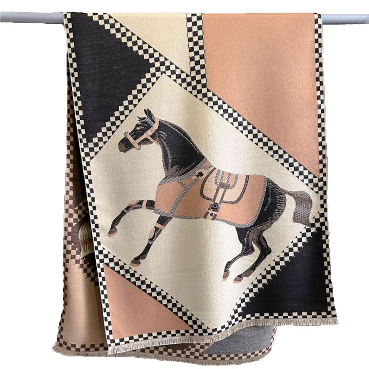 AWST Int'l Horses in Blankets Acrylic Cashmere Scarf Farm House Tack