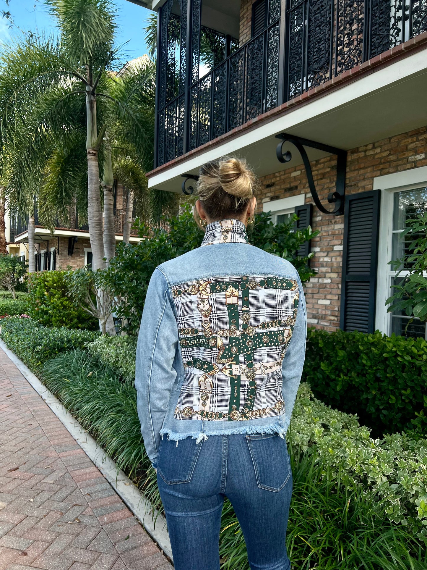 Stacy Bradley Design, The Light Denim Jacket - Hounds Tooth - Green Strap