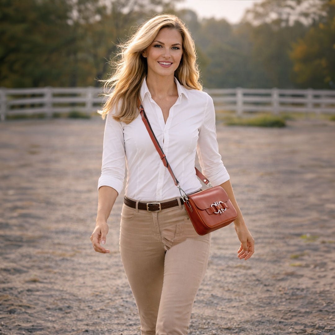 Urban Equestrian Lana - Horse Bit Crossbody Luxury Leather Bag in Cognac