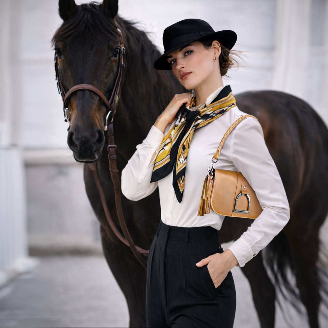 Urban Equestrian Signature Stirrup - Riding Stirrup Crossbody Luxury Leather Handbag in Caramel