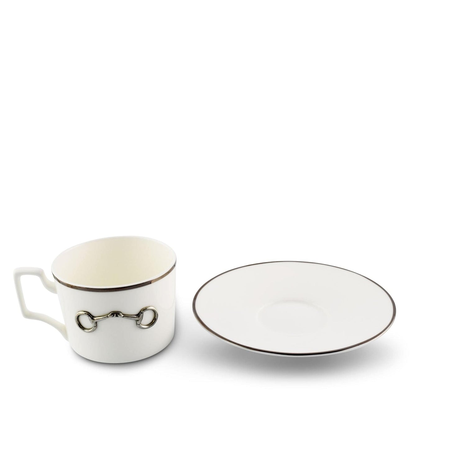 Vagabond House - Pewter Bit Bone China Cup and Saucer Platinum Rim