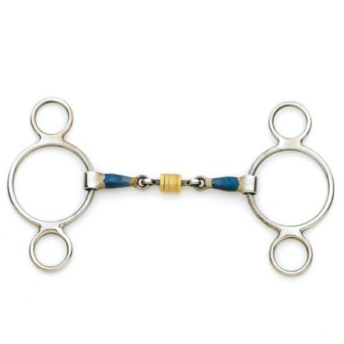 Centaur Blue Steel 2-Ring Gag Bit with Loose Brass Roller Disks