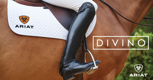 Woman wearing Ariat tall boots on horse