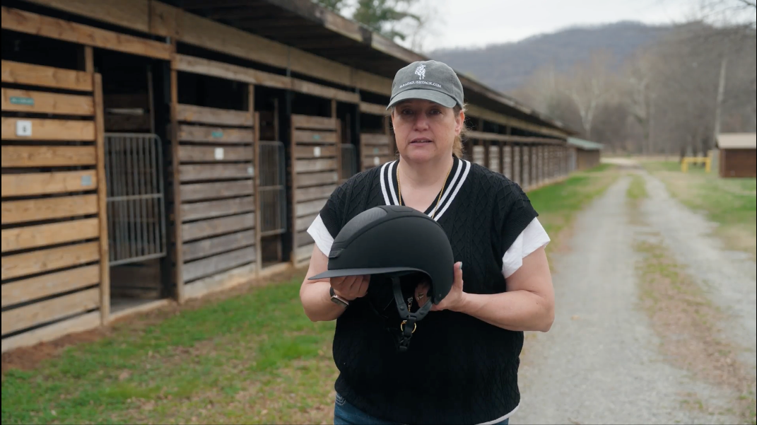 Michelle holding and explaining features of KASK Star Lady helmet