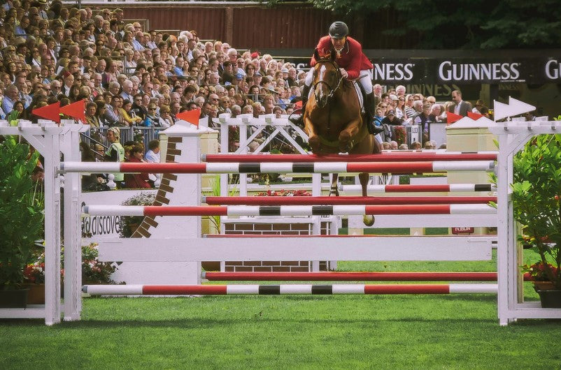 Horse jumping huge fence
