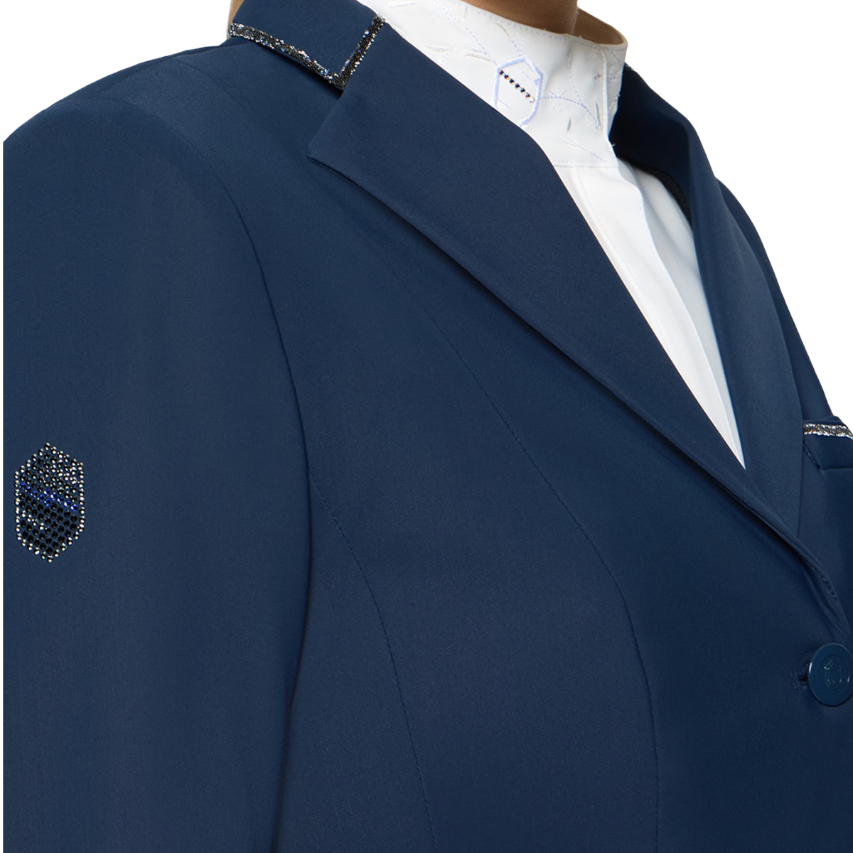 Samshield Women's Victorine Crystal Fabric Show Jacket, Cosmic Blue, collar view