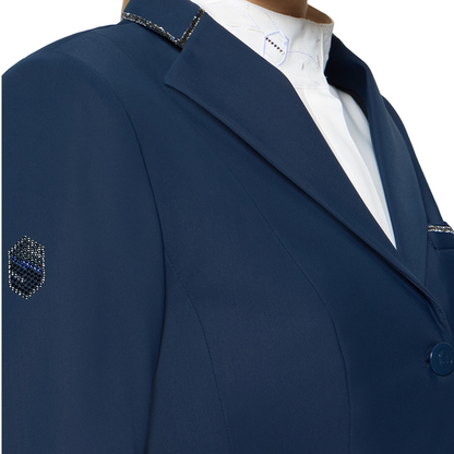 Samshield Women's Victorine Crystal Fabric Show Jacket, Cosmic Blue, collar view