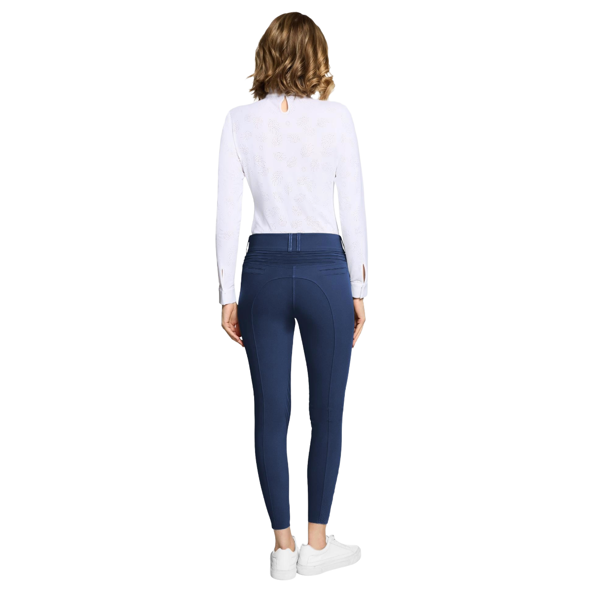 Samshield Women's Clara Air Knee Grip High Waist Breeches Model View in Sapphire
