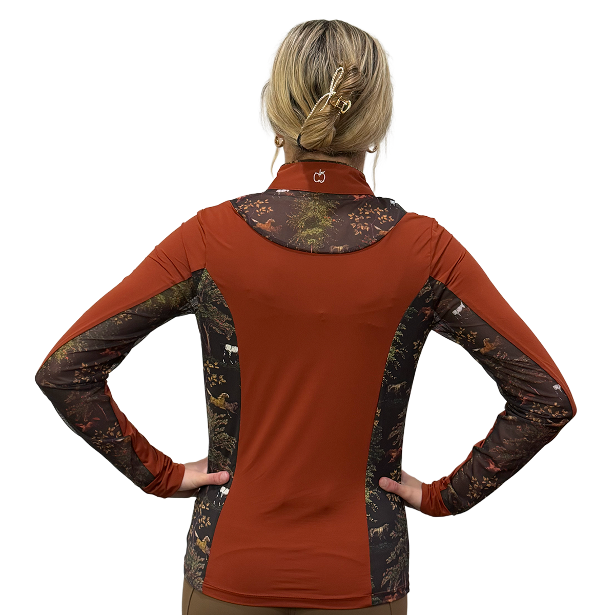Dapplebay Women's Grace 1/4 Zip Long Sleeve Riding Top-Rust-back view