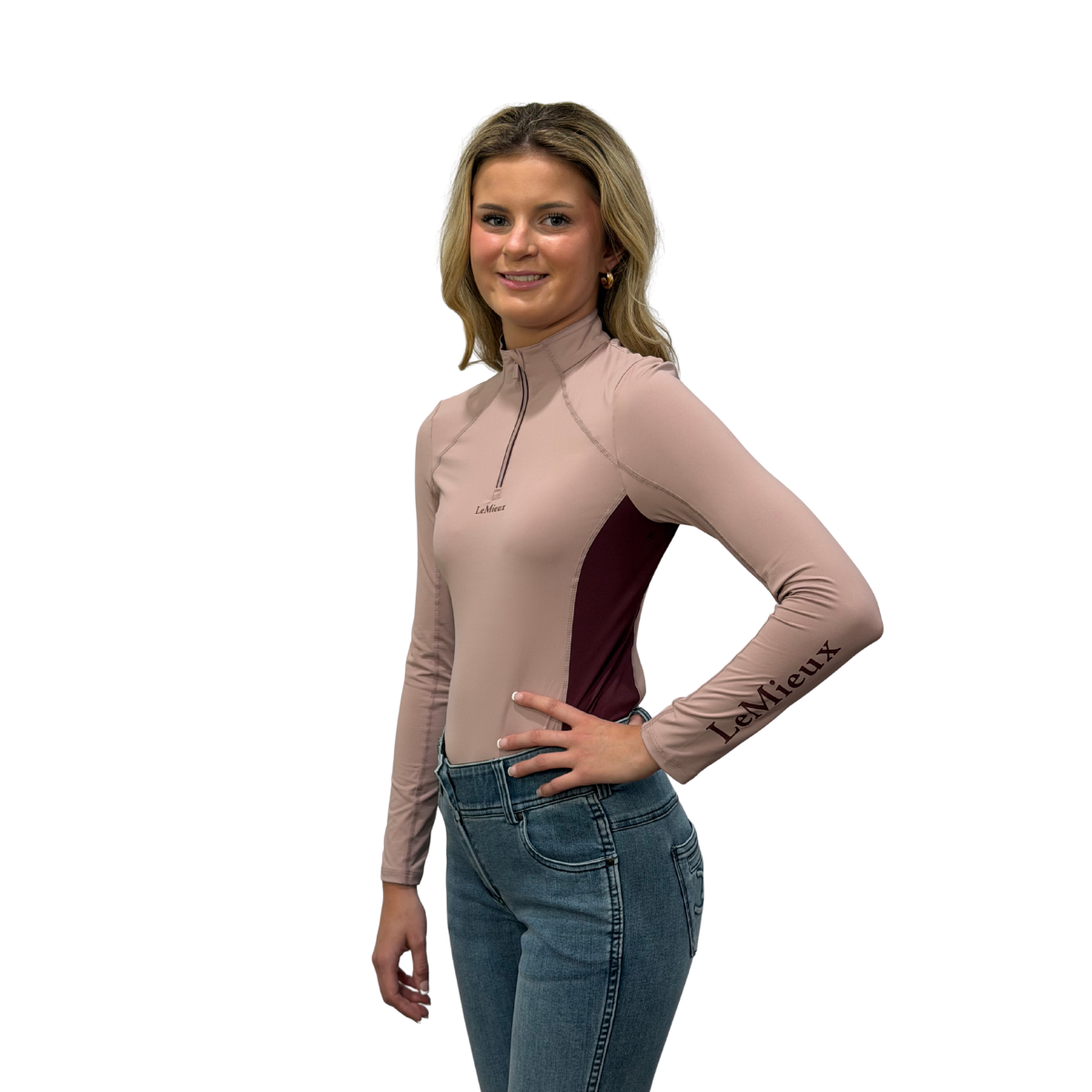 LeMieux Young Rider Classique Base Layer-wild rose-model-front view