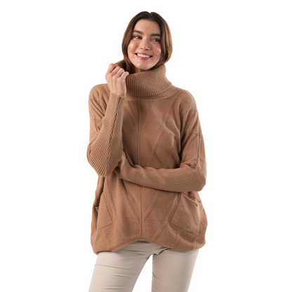 Welligogs Women's Cable Knit Jumper-Camel-Front View