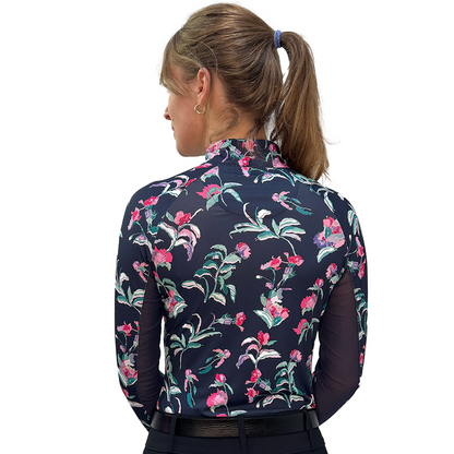 Kastel Long Sleeve Navy Garden Blooms 1/4 Zip Sun Shirt