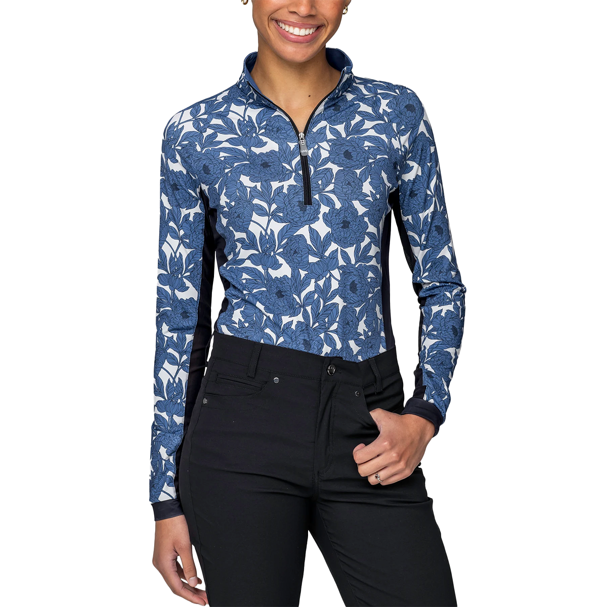 Kastel Pacific Blue Wild Rose 1/4 Zip with Black Panels