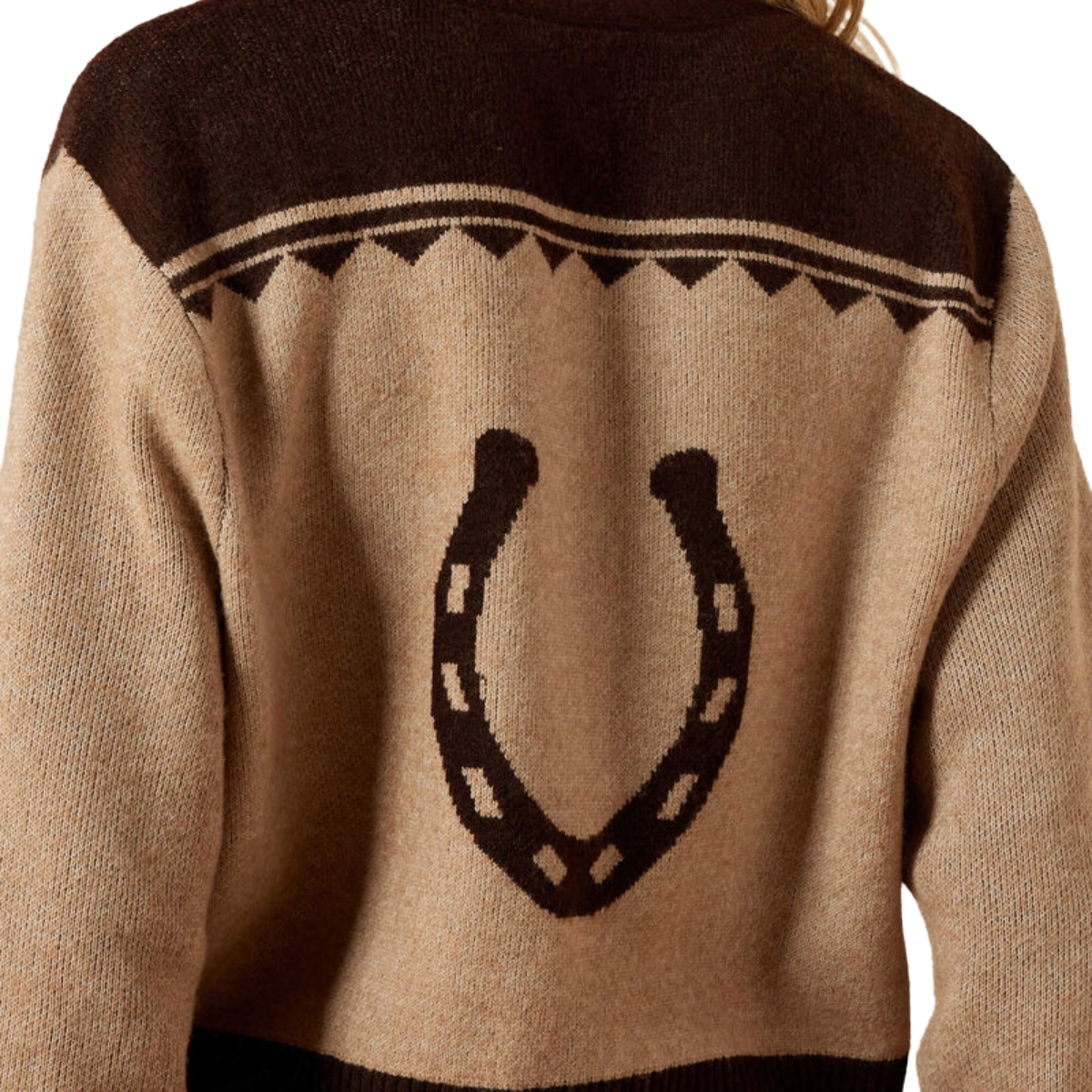 Ariat Women's Colter Cardigan model view in tigers eye/chicory