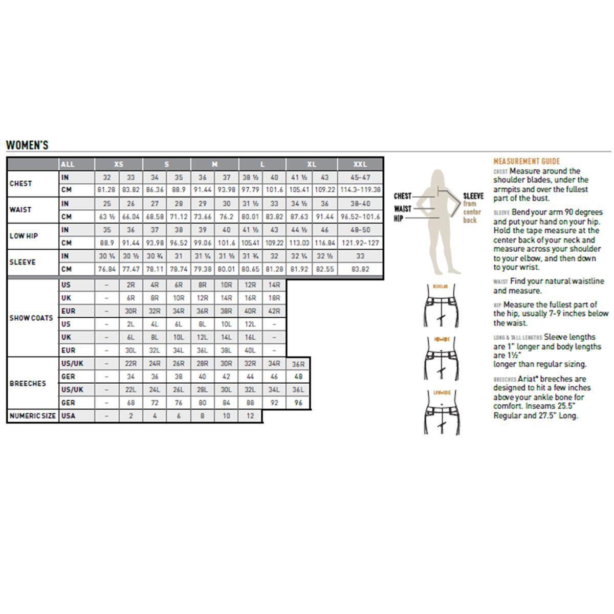 Ariat Women's Aptos Vent 2.0 Short Sleeve Show Shirt-Size Chart