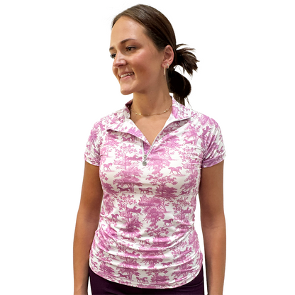Dapplebay Equestrian Toile 1/4 Zip Short Sleeve Riding Top - Sale