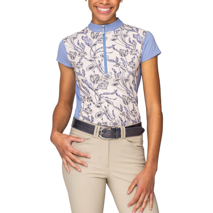 Kastel Women's Periwinkle French Tulip Color Block Cap Sleeve 1/4 Zip Sun Shirt