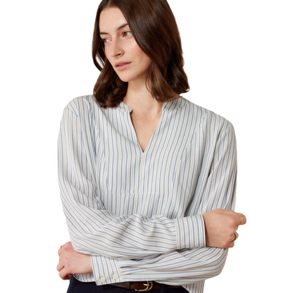 Ariat Women's Thornbeck Blouse model view in rainwashed stripe