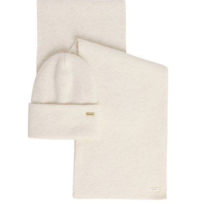Barbour Winona Beanie & Scarf Gift Set, Eggshell, front view