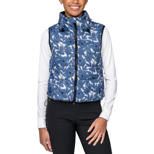Kastel Pacific Blue Wild Rose and Black Reversible Puffer Vest