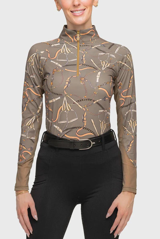 Kastel Long Sleeve Belts Print 1/4 Zip Shirt