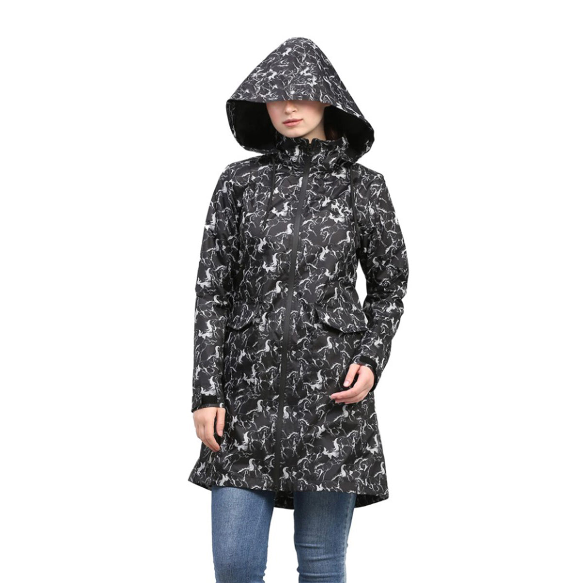 Equine Couture Ladies Linear Horse Rain Full Length Jacket
