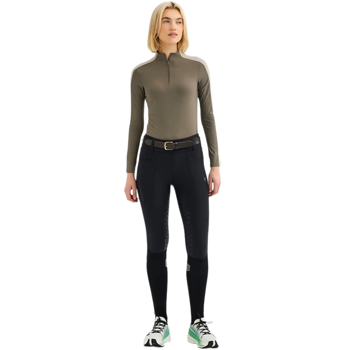 Maya Delorez Women's Long Sleeve Zipper-Brown/Beige-Front View