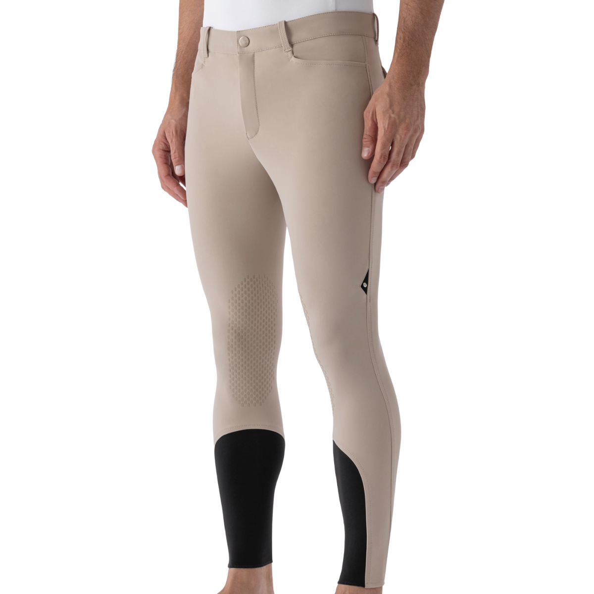 Equiline Men's Grafton B-Move Knee Grip Breeches Model View in Beige